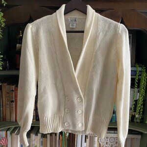 Vintage Judy’s Cream Knit Double-Breasted Cardigan Sweater | Size Small